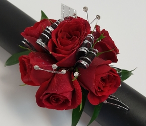 Bedazzled Red Wrist Corsage from Lagana Florist in Middletown, CT