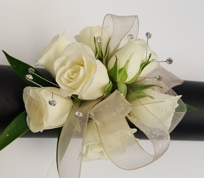 Bedazzled White Wrist Corsage from Lagana Florist in Middletown, CT