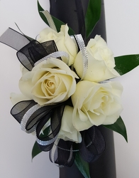 Black and Silver Wrist Corsage from Lagana Florist in Middletown, CT