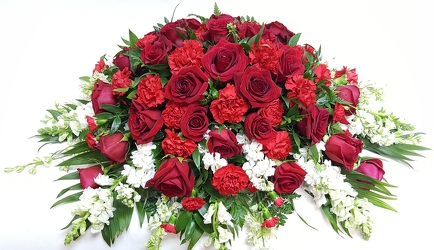 Crimson and White Casket Spray from Lagana Florist in Middletown, CT