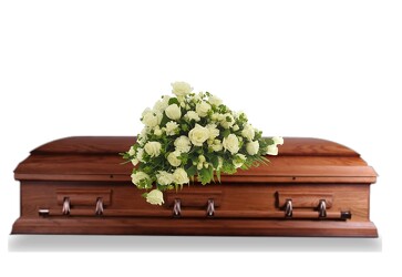 Asymmetrical White Casket Spray from Lagana Florist in Middletown, CT