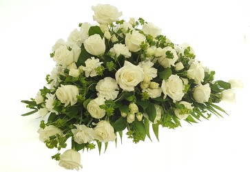 Asymmetrical White Casket Spray from Lagana Florist in Middletown, CT