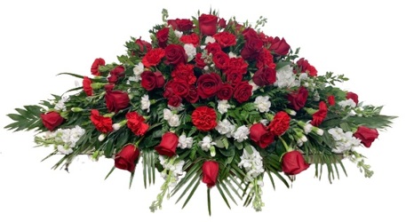 Crimson and White Casket Spray from Lagana Florist in Middletown, CT