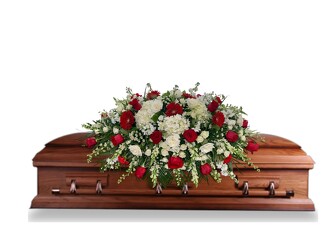 Crimson and White Casket Spray from Lagana Florist in Middletown, CT