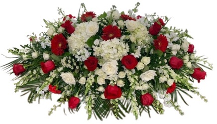 Crimson and White Casket Spray from Lagana Florist in Middletown, CT