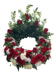 Red and White Urn Wreath from Lagana Florist in Middletown, CT